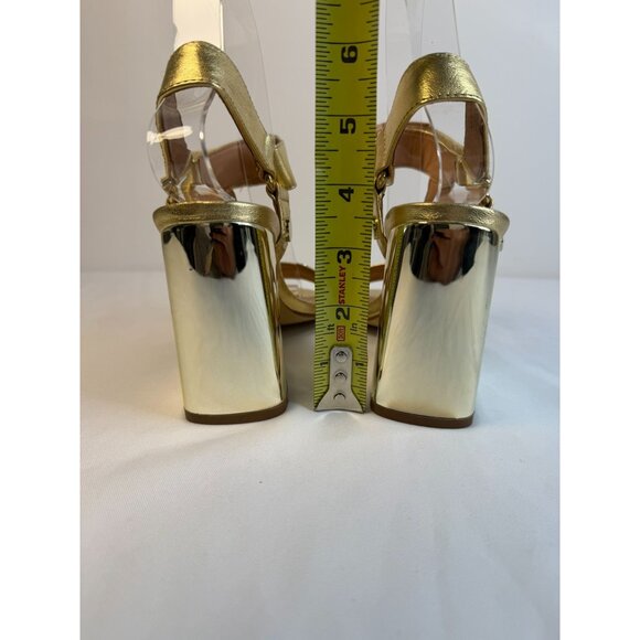 Halston Heritage Mica Sandal Womens Size 5.5M Gold & Bronze Studded Block Heel - Picture 9 of 15